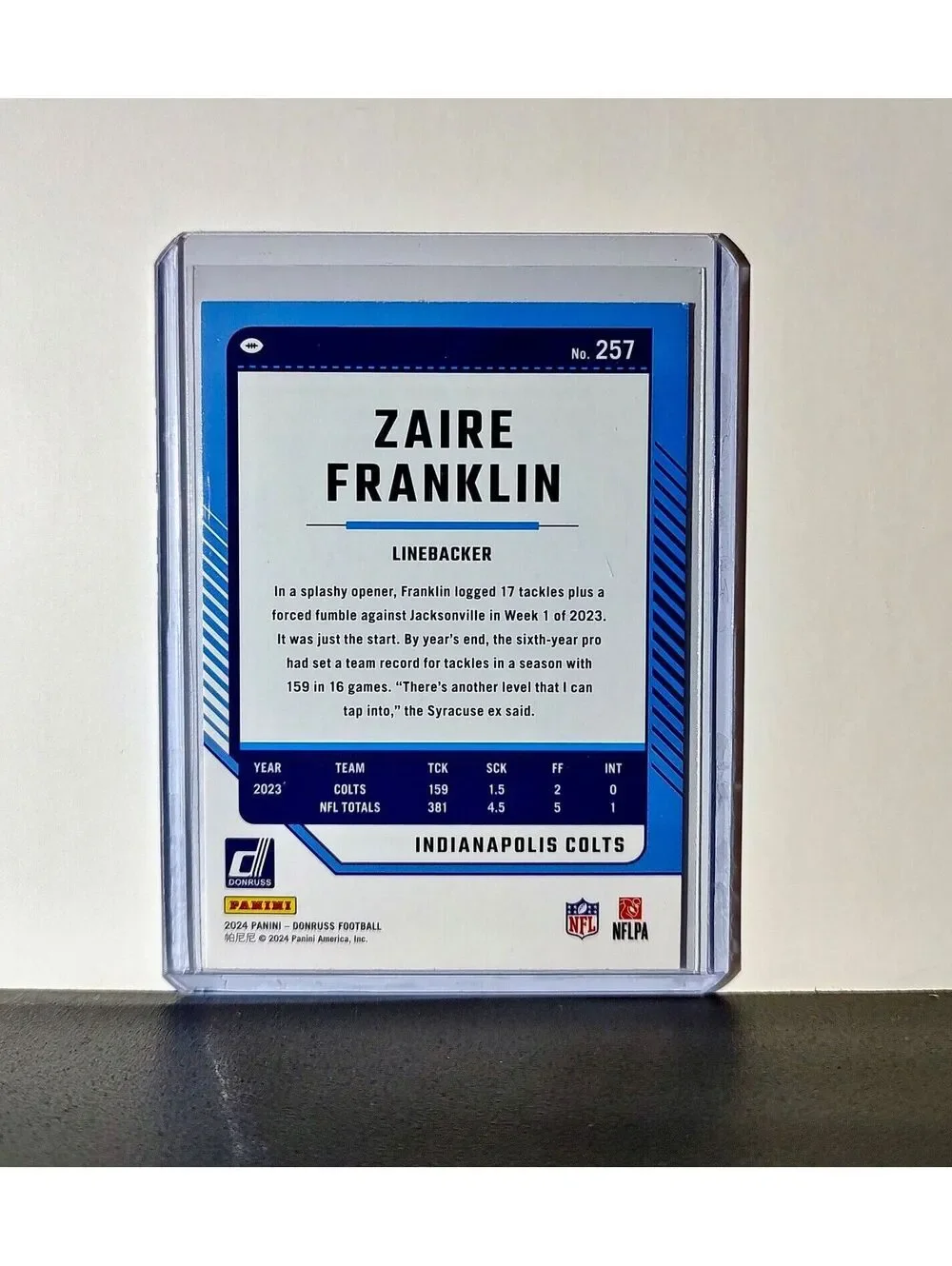 Zaire Franklin 2024 Panini Donruss NFL #257 Card Indianapolis Colts